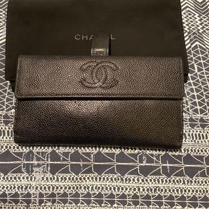 Chanel Black Caviar Quilted Large Flap Wallet
